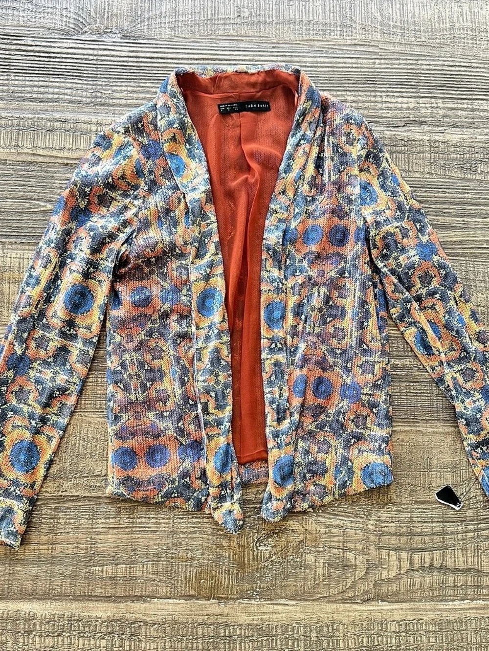 Zara Sequined Geometric Blazer in Blue & Orange Size Medium